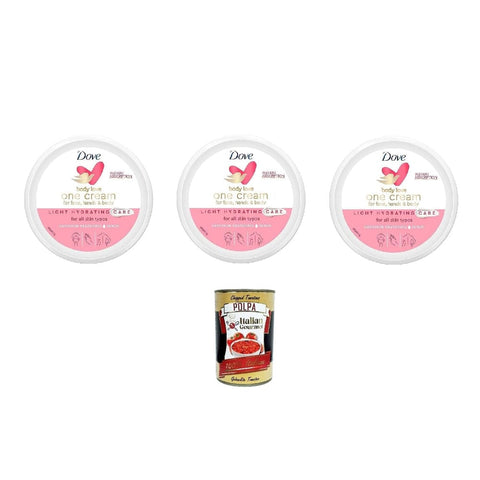 Dove Lotionen Dove body love one cream for face, hands & body Light Hidrating Care 250ml, Leichte Feuchtigkeitscreme für Körper, Hände und Gesicht 3x 250 ml Original italienisch inkl. Italian Gourmet Polpa 400g 8032804040014