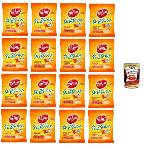 Elah Frucht- & Kräuterbonbons Elah Dufour Selz Soda Funkelnde Bonbons mit Orangen- und Zitronenfüllung 16 x 150 g Original italienisch inkl. Italian Gourmet Polpa 400g 8004610113640