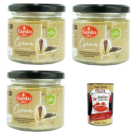 Etna-Pistaziencreme mit Koch- & Backzutaten Etna-Pistaziencreme mit sizilianischen Pistazien und dunklen Körnern auf Basis von 100% Modica-Schokolade 3x190 g italienisch Original Pastasauce + kostenlos polpa 8032804040014