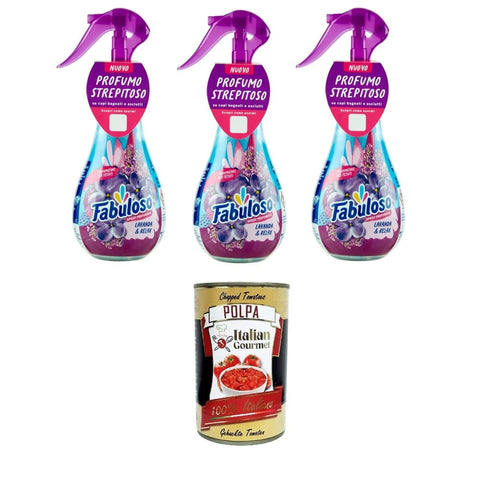 Fabuloso Stoff-Deodorant Fabuloso Profumatore Per Tessuti Spray Lavanda Stofferfrischer mit Lavendelspray 3x250 ml italienisch Original Pastasauce + kostenlos polpa 400 g 8718951572430