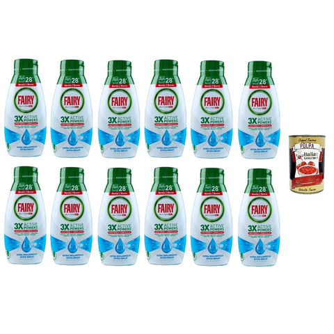 Fairy Geschirrspülgel Platinum Spülmaschinenreinigung Fairy Geschirrspülgel Platinum Extra Shine, Meeresbrise-Geschirrspülmittel, 28 Waschgänge, 12x 504 ml Original italienisch inkl. Italian Gourmet Polpa 400g 8032804040014