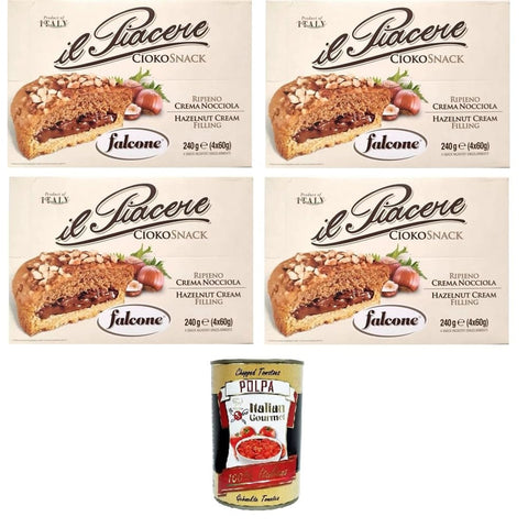 Falcone Kuchen & Torten Falcone Il Piacere Ciokosnack Tortine ripiene di Crema alla Nocciola Die Genusstörtchen gefüllt mit Haselnusscreme 4x 240gr Original italienisch inkl. Italian Gourmet Polpa di Pomodoro 400g Dose 8032804040014