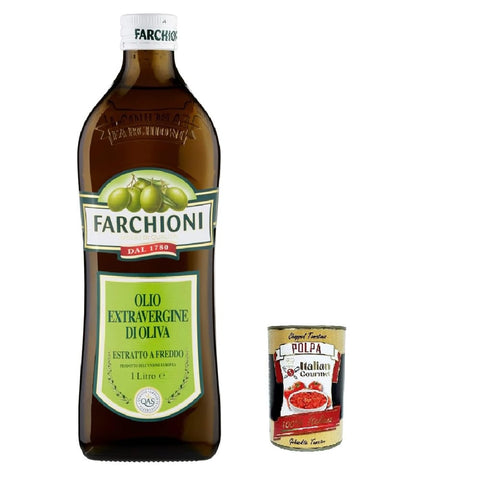 Farchioni Extra Oliven Farchioni Extra vergine di oliva Classico Extra Natives nativ Olive Olivenöl olio vergine oliva 1000 ml 1 lt italienisch Original + kostenlos polpa 400 g 8032804040014