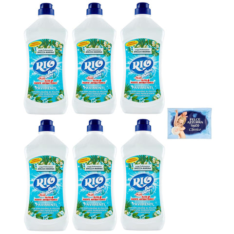 Felce azzurra 6er - Pack RIO Bum Bum Pavimenti, Bodenreiniger mit Alkohol, Meeresbrise Duft, 1Lt + 1er - Pack Kostenlos Felce azzurra Talkumpuder, - Beutel 100g Original italienisch