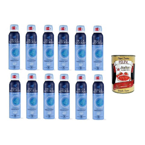 Felce azzurra Deodorant Spray Classico Formel IdraTalk, Wirksamkeit 48 Stunden, Keine Flecken 12x 150ml inkl. Italian Gourmet polpa 400g Original italienisch