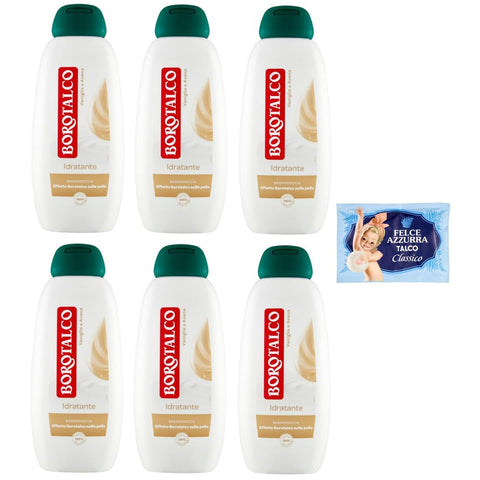 Felce Azzurra Duschgel Felce Azzurra 6er-Pack Borotalco Idratante Bagnodoccia Vaniglia e Avena Duschgel mit Vanille- und Haferduft 1er-Pack Kostenlos FELCE AZZURRA Talkumpuder -Beutel 8001280026102