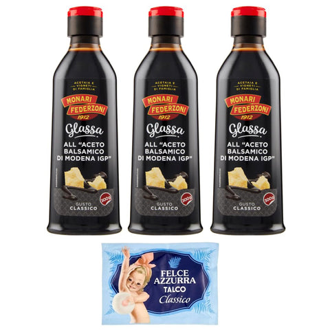 Felce Azzurra 3er Pack Monari Federzoni Glassa all'Aceto Balsamico di Modena IGP Glasur Creme mit Balsamico Essig aus 300g + 100g italienisch Original