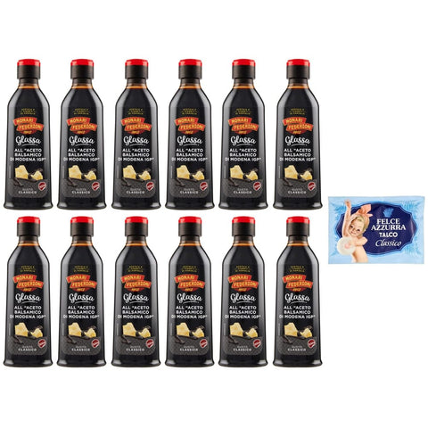 Felce Azzurra Essig Felce Azzurra 12er Pack Monari Federzoni Glassa all'Aceto Balsamico di Modena IGP Glasur Creme mit Balsamico Essig 300g + 100g italienisch Original 8001280026102