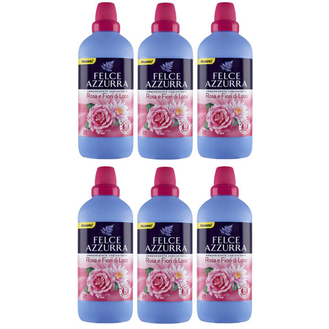 Felce azzurra 6er - Pack Ammorbidente Concentrato Rosa e Fiori di Loto, Konzentrierter Weichspüler mit Rosen - und Lotusblumen, 24 Wäschen 600ml Original italienisch