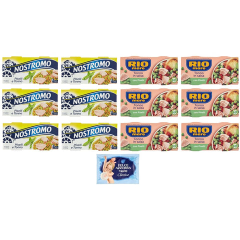 Felce Azzurra Gemüsegerichte Felce Azzurra 12er-Pack Testpaket Rio Mare Nostromo Thunfisch und Erbsen Fertiggericht, 2x150 g + 1er-Pack Kostenlos Felce Azzurra Talkumpuder, 100 g-Beutel 8001280026102