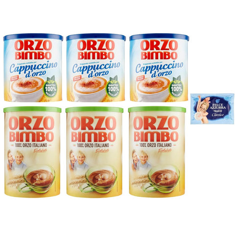 Felce Azzurra Instantkaffee Felce Azzurra 6er Pack Testpaket Orzo Bimbo Löslich Gersten Cappuccino Orzo Bimbo Löslich Gersten eine koffeinfreie 150g + 200g italienisch Original 8001280026102