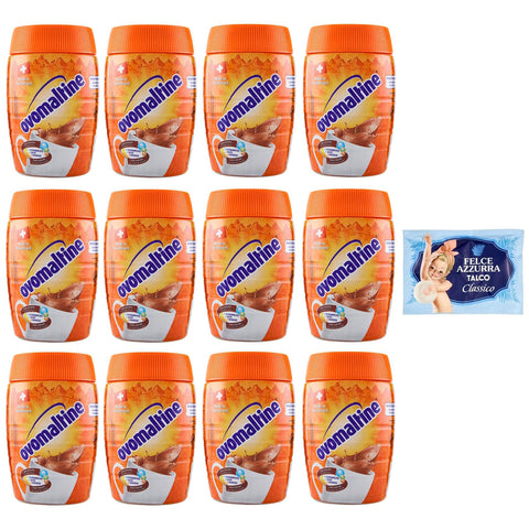 Felce azzurra 12er - Pack Ovomaltine Malzhaltiges Getränkepulver Kakaogeschmack 400g + 1er - Pack Kostenlos Felce azzurra Talkumpuder, - Beutel 100g Original italienisch