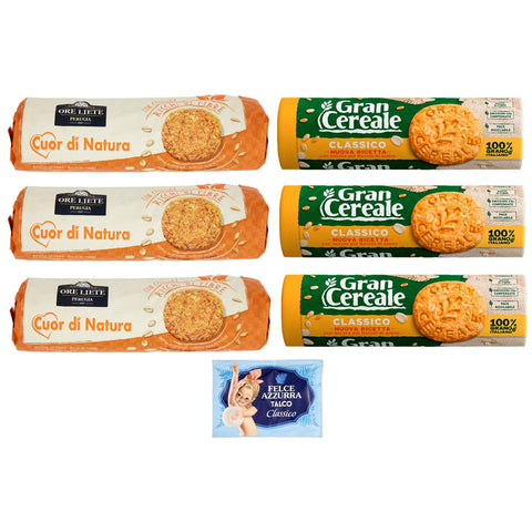 Felce Azzurra 6er Pack Testpaket Biscotti Cereali Ore Liete Gran Cereale, Kekse mit Müsli 1x250g Original italienisch