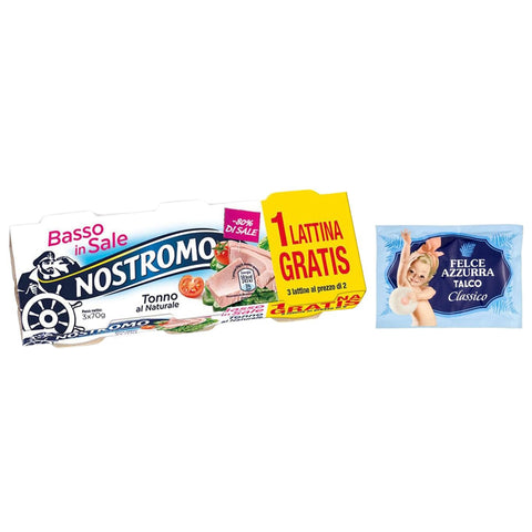 Nostromo Thunfisch Tonno al Naturale Basso in Sale,Natürlicher Thunfisch,Salzarm,3x70g Dose 20er-Pack Original italienisch inkl. 1er-Pack Kostenlos Felce Azzurra Talkumpuder, 100g-Beutel