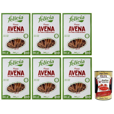 Felicia Penne Avena Pasta con Farina di Avena integrale Nudeln mit Vollkorn-Haferflocken Bio und Natürlich Glutenfrei Packung mit 340 g 6x italienisch Original