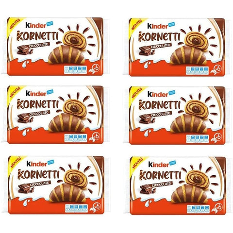 Ferrero Abgepackte Gebäckstücke Ferrero Kinder Kornetti Cioccolato Cornetti Mit Schokolade Gefüllte Croissants Packung mit 252g, jede Packung enthält 6 Croissants 6x Original italienisch 8000500390269