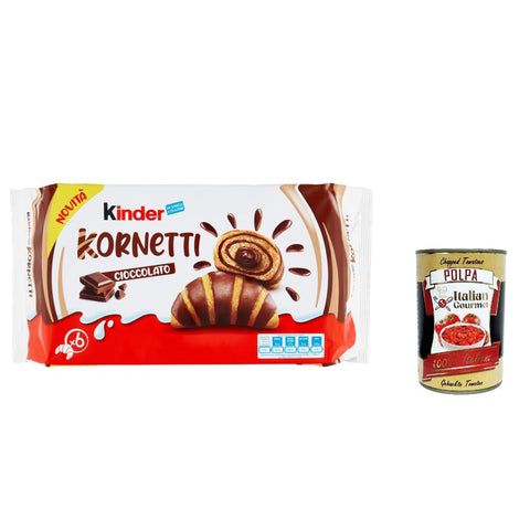 Ferrero Abgepackte Gebäckstücke Ferrero Kinder Kornetti Cioccolato Cornetti Mit Schokolade Gefüllte Croissants Packung mit 252g, jede Packung enthält 6 Croissants 6x Original italienisch inkl. Italitan Gourmet Polpa 400g 8000500390269