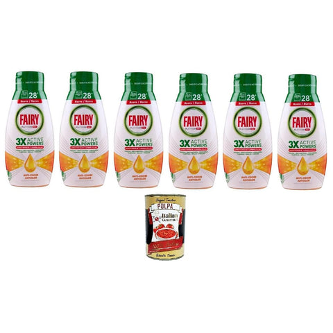 Finish Spülmaschinen-Reinigungsmittel Finish Fairy Anti-Geruch-Platin-Geschirrspülgel, Geschirrspülmittel mit frischen Zitrusfrüchten, 28 Waschgänge, 6x 504 ml Original italienisch inkl. Italian Gourmet Polpa 400g 8700216412193