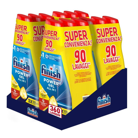 Finish Spülmaschinenreinigung Finish Powergel Geschirrspülmittel, flüssig, multifunktional, fettlösend, Zitrone, mehrfarbig, 600 ml, 12 Stück Original italienisch 8002910060138