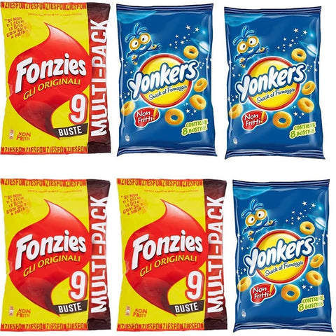 Fonzies Chips Fonzies Maissnack mit Käse 9 Portionstüten á 23g chips 3x Original italienisch inkl. 3x Yonkers 8 Portionstüten á 120g Käsechips 4009267000033