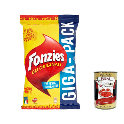 Fonzies Knabberartikel 6x Fonzies Gli Originali, Mais Croccantini mit Käse, im Ofen gebacken, crisps chips 280 g + Itlaian Gourmet polpa 400 g italienisch Kartoffelchips 7622210617545