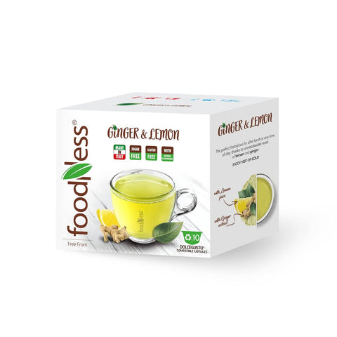 Foodness Kräutertee Foodness Ingwer und Zitronentee Kapsel kompatibel mit Dolce Gusto System, glutenfreies Getränk mit aromatischen Noten (1 Box Tot. 10 Kapseln) Original italienisch