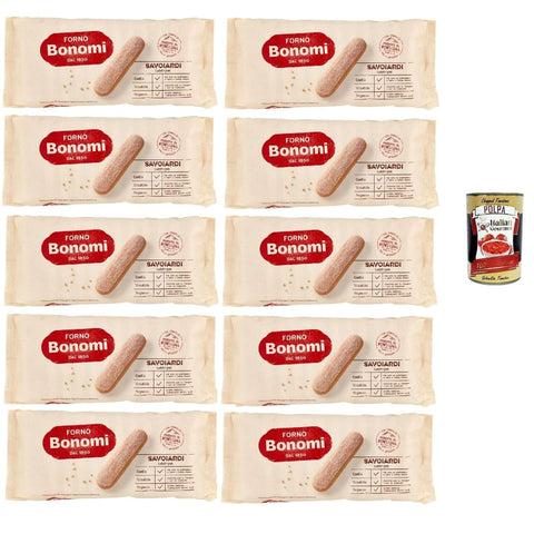 Forno Bonomi Snack Kuchen & Backwaren Forno Bonomi italienische Löffelbiskuits, Savoiardi, Ladyfingers, für Tiramisu, biscuits cookies kekse 10x 200g Original italienisch inkl. Italian Gourmet Polpa 400g 8032804040014
