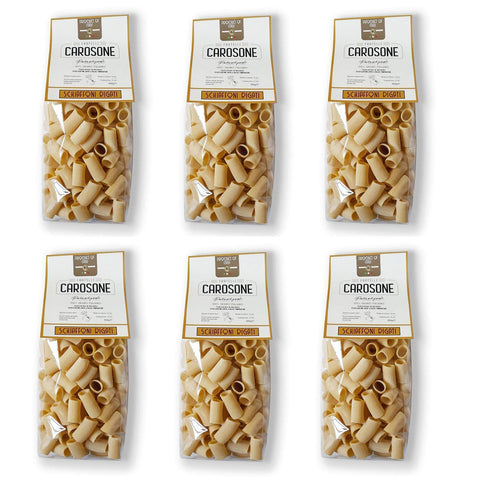 Fratelli Carosone Pasta Artigianale Schiaffoni Rigati handwerkliche Hartweizengrieß Pasta 100% Weizen Bronze Zeichnung Packung mit langsames Trocknen bei niedrigen Temperaturen 6x 500g Original italienisch
