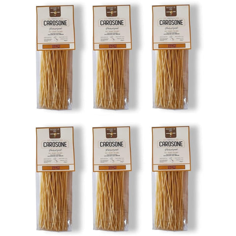 Fratelli Carosone Kurze Pasta Fratelli Carosone Pasta Artigianale Spaghetti tagliati a mano Hand geschnitten handwerkliche Hartweizengrieß Pasta 100% italienischer Weizen Bronze Zeichnung Packung mit 500g langsames Trocknen 6x Original italienisch 8068080611907
