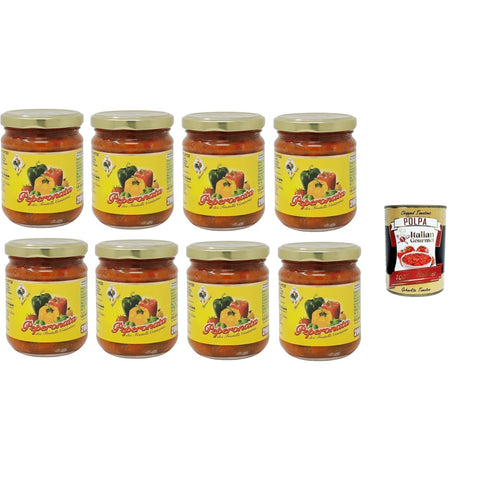 Fratelli Contorno Aufstriche & Dips Fratelli Contorno Peperonata Sizilianische Vorspeise auf Pfefferbasis 8x200gr Original italienisch inkl. Italian Gourmet Polpa 400g 8032804040014