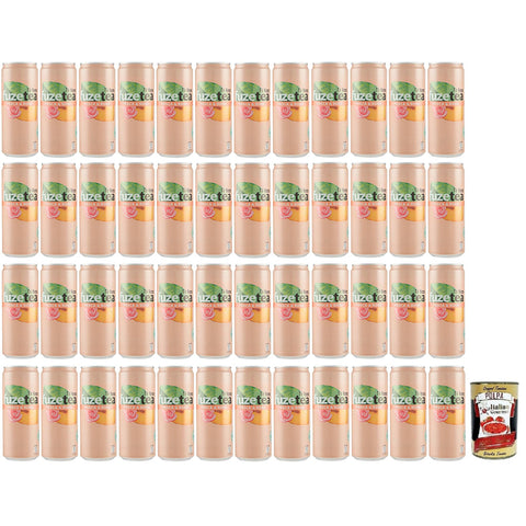 Fuze tea Pesca Schwarzer Tee Pfirsich- und Rosen Eistee Erfrischungsgetränk Alkoholfrei Einwegdose 330 ml 48x italienisch Original Pastasauce + kostenlos Polpa di