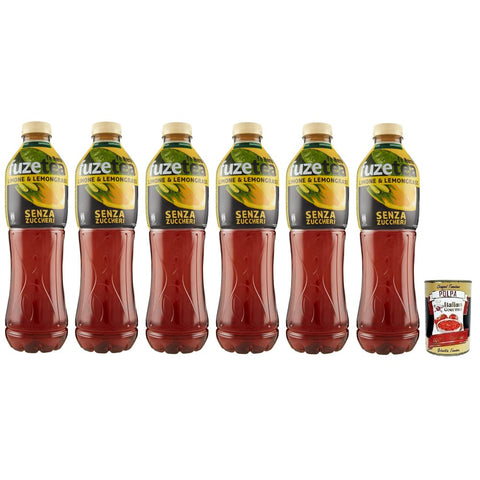 Fuze tea Eistee Fuze tea Eistee, Ohne Zucker Zitrone Schwarzer Tee mit einer Zitronengras Note,Erfrischungsgetränk,Alkoholfrei,Einweg-PET-Flasche 1,25Lt 6x Original italienisch inkl. Italian Gourmet Polpa di Pomodoro 400g Dose 5449000255402