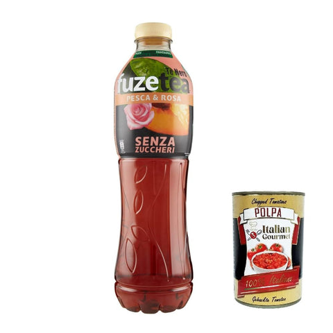 Fuze tea Eistee Fuze tea Schwarzer Tee zero, Pfirsich mit einer Notiz von Rosette Pet 1,25l ohne Zucker, peach ice tea sugar free 12x Original italienisch inkl. Italian Gourmet Polpa 400g 5449000255426