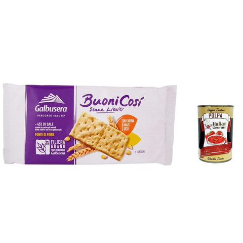 Galbusera Crackers Galbusera BuoniCosì,Cracker mit Maismehl und Gerste ohne Hefen, mit etwas raffiniertem Typ 2 -Mehl 300g 3x Original italienisch inkl. Italian Gourmet Polpa 400g 8002190002781