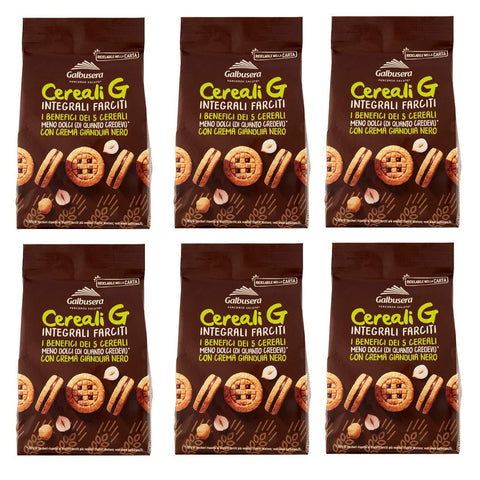 Galbusera Cereali G Integrali Farciti Vollkorn Shortbread Kekse gefüllt mit Gianduja Creme cookies biscuit 6x250g Original italienisch