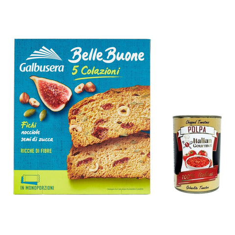Galbusera Kekse Galbusera Belle Buone Fette Spesse con fichi nocciole e semi di zucca Snacks mit Feigen Haselnüsse und Kürbiskerne 200g (5x 40g) 3x Original italienisch inkl. Italian Gourmet Polpa 400g 8002190006338