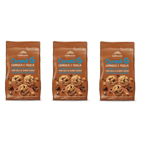 Galbusera Kekse Galbusera Cereali G Granola e Frolla Shortbread Kekse mit Müsli und Schokoladenstücke 300 g 3x italienisch Original 8002190006529