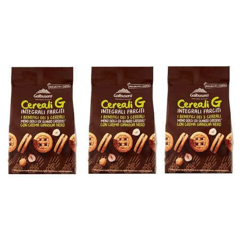 Galbusera Kekse Galbusera Cereali G Integrali Farciti Vollkorn Shortbread Kekse gefüllt mit Gianduja Creme cookies biscuit 250g 3x Original italienisch 8002190006420