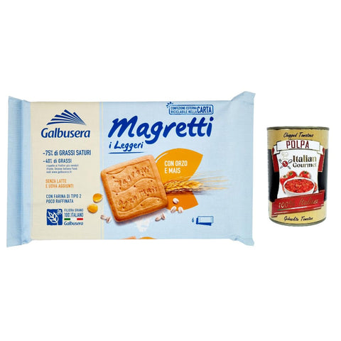 Galbusera Kekse Galbusera Magretti i Leggeri, Kekse mit Gerste und Mais, biscuits cookies, 350g 3x Original italienisch inkl. Italian Gourmet Polpa 400g 8002190001449