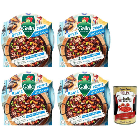 Gallo Reis Gallo Riso Bontà Pronte Paella Mare,Vollkorn-Vorgekochte Mischung für Paella mit Parboiled-Naturreis, Gemüse, Muscheln und Tintenfisch,Packung mit 220g 4x Original italienisch 8001420011128