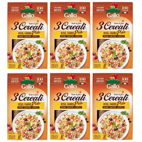 Gallo Reis Gallo Riso Gallo 3 Cereali Mischung aus Reis Dinkel und Weizen Senatore Cappelli ideal für Suppen und 6x 800g italienisch Original 8001420011296
