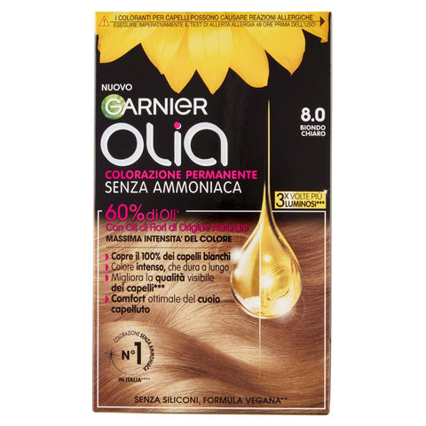 Garnier Olia Haarfarbe, permanente Färbung ohne Ammoniak, deckt 100% weißes Haar ab, mit natürlichen Blütenölen natürlichen Ursprungs, vegane Formel, Hellblond Original italienisch