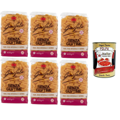 GAROFALO Kurze Pasta GAROFALO Gnocco Sardo,Glutenfreie Pasta aus Mais, Naturreis und Quinoa 6x400gr Original italienisch inkl. Italian Gourmet Polpa 400g 8000139929892
