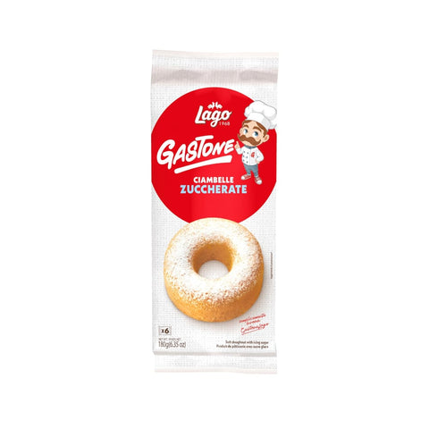 Gastone Lago Abgepackte Gebäckstücke Gastone Lago Ciambelle Zuccherate Krapfen Donuts mit Puderzucker Packung à 180g, Jede Packung Enthält 6 Donuts à 30g Original italienisch 8004800035202