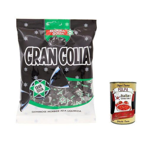 Golia Fruchtgummis Golia Gran Weiche Gummibonbons mit Lakritzgeschmack, Süßigkeiten 180 gr 3x Original italienisch inkl. Italian Gourmet Polpa 400g 8003440122051