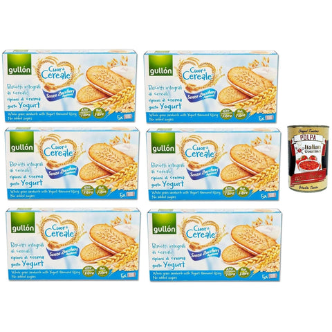 Gullon Cuor Di Cereali Sandwich Con Crema yogurt Senza Zuccheri Aggiunti, kekse, Vollkorn Getreidekekse, gefüllt mit Joghurtcreme ohne Zuckerzusatz, 6x 220 g italienisch Original