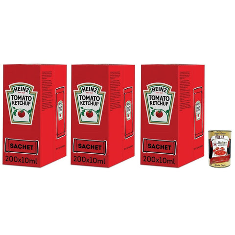 HEINZ Ketchup HEINZ Tomato Ketchup Sachet,Jede Packung enthält 200 Einzeldosisbeutel à 10ml 3x Original italienisch inkl. Kostenlose Italian Gourmet Polpa di Pomodoro 400g Dose 5000157143440