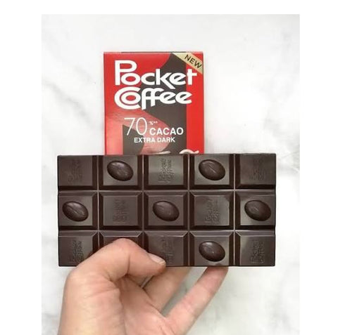 8x Pocket Coffee - Tavoletta di cioccolato extra fondente con ripieno al caffè Tafel aus extra dunkler Schokolade mit Kaffeefüllung, 90 g