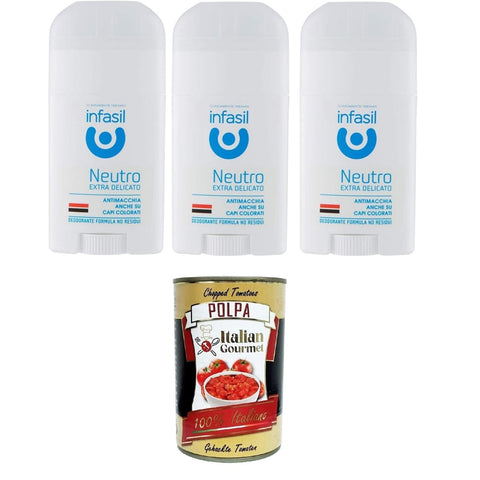 Infasil Deo Infasil Deodorant Neutro Extra Delicato Deo Stick - Deodorante Ohne Aluminiumsalze 3x50 ml italienisch Original + kostenlos polpa 400 g 8000036021705