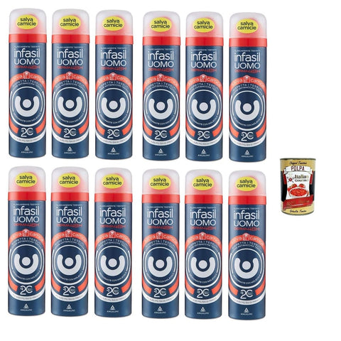 Infasil Deo Infasil Deodorant Spray für Herren Derma 48h Hemdschutz mit Molekül 2C, für Männerkleidung, Deo 12x 150 ml Original italienisch inkl. Italian Gourmet Polpa 400g 8032804040014